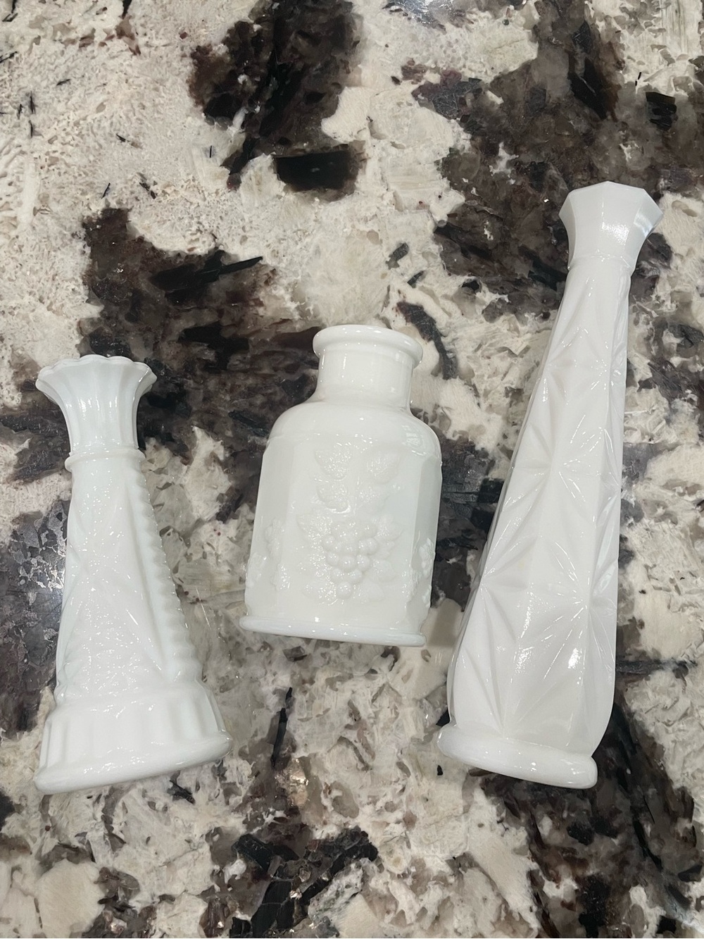 White Milk Glass Decorative Vases  Vintage - Set of 3 9”, 6”, 4.5” - Picture 3 of 12